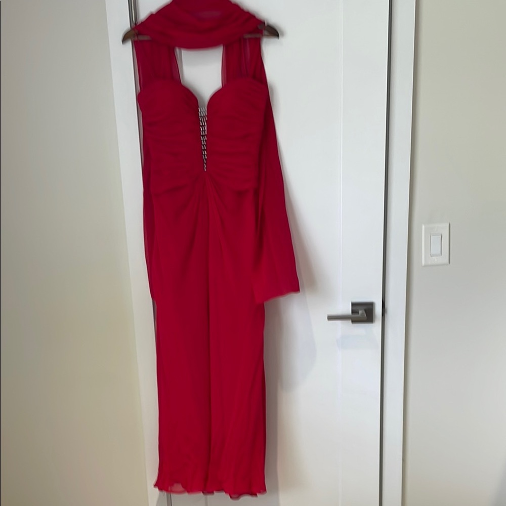 Lillie Rubin Red Plunge Neck Sheath Dress for Prom